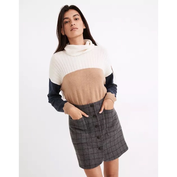 Madewell Dresses & Skirts - MADEWELL Windowpane Button Front Wool Blend Miniskirt